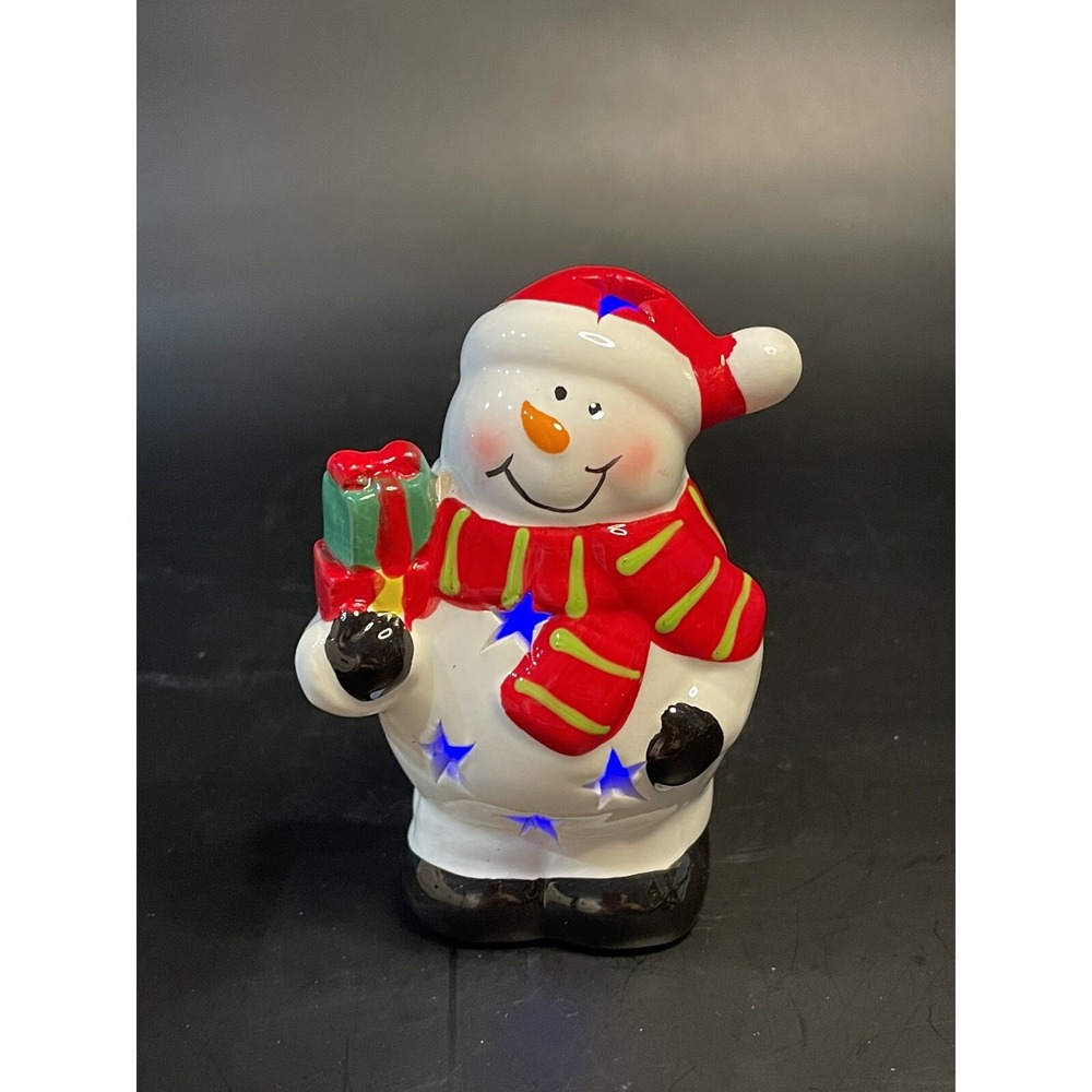 Snowman Light Up Figurine, Changing Colors, Christmas Table Top Decoration